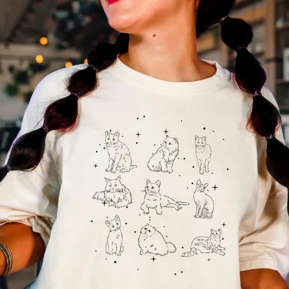 Tops - Cats 90s Vintage Style, Retro Graphic Tee, Funny Y2k Kitten